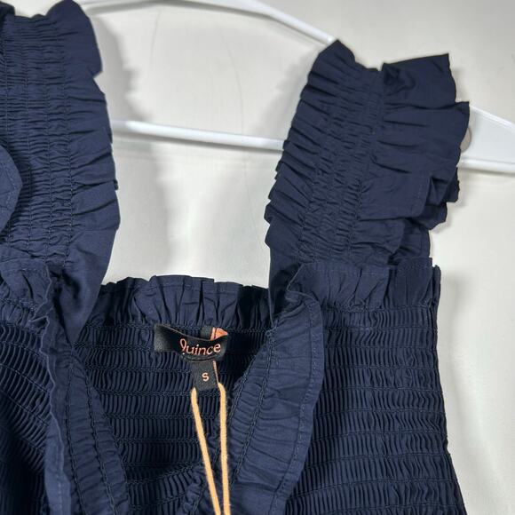 New Quince Navy Blue Organic Cotton Poplin Smocked Midi Dress Women's Small - Picture 4 of 9